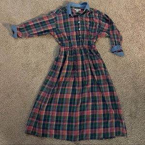 Eddie Bauer Petite Vintage 90s Plaid and Denim Dress